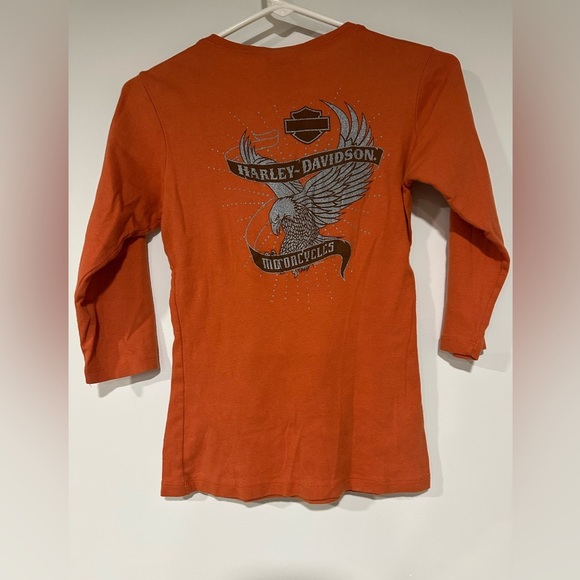 Harley-Davidson Women's 1/4 Zip Shirt Size S Small Orange 3/4 Sleeve - Picture 5 of 7